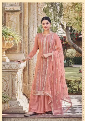 Unstitched Chinon With Heavy Embroidery Work Pink Dress Suit Material