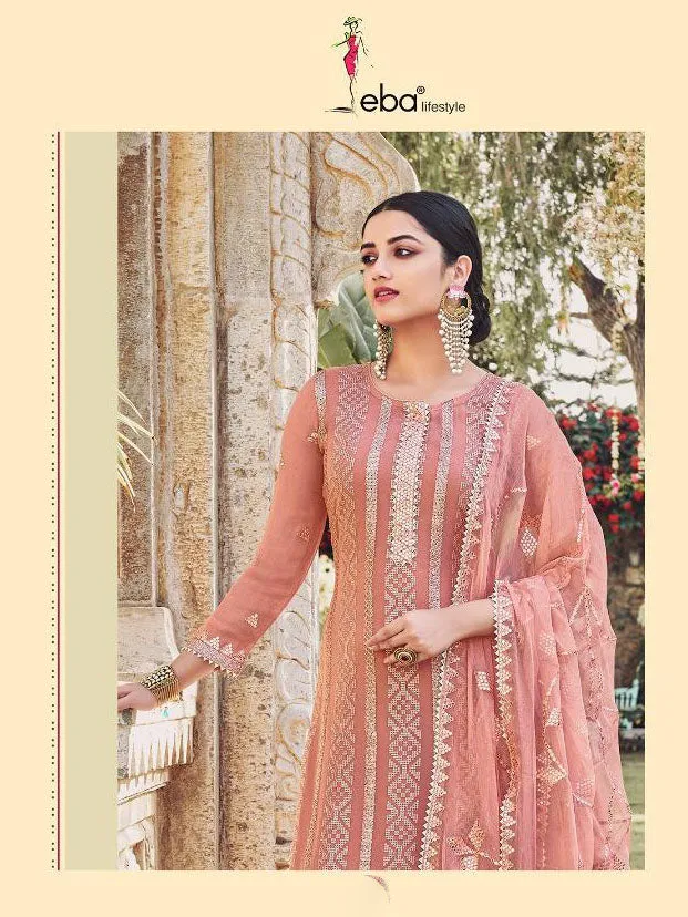 Unstitched Chinon With Heavy Embroidery Work Pink Dress Suit Material