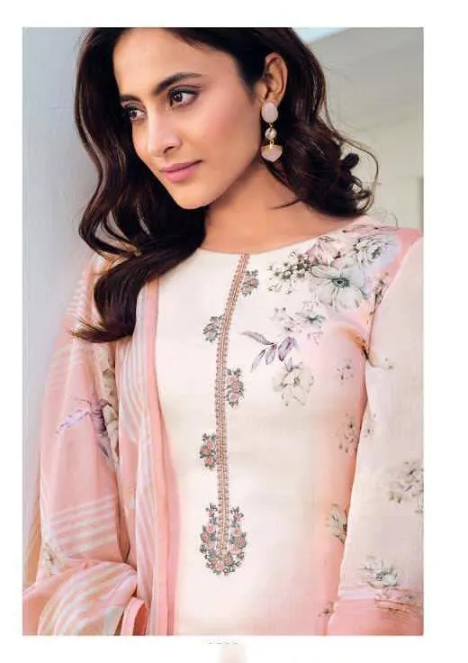 Unstitched Printed Embroidery Pink salwar suit Dress Material