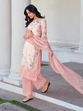 Unstitched Printed Embroidery Pink salwar suit Dress Material