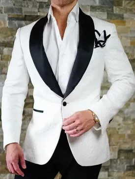 White Butterfly Jacquard Groom Tuxedos Embossed Three-dimensional Pattern Men's Blazer 2 Piece Suits Wedding Dress Prom Clothing Multi-color optional