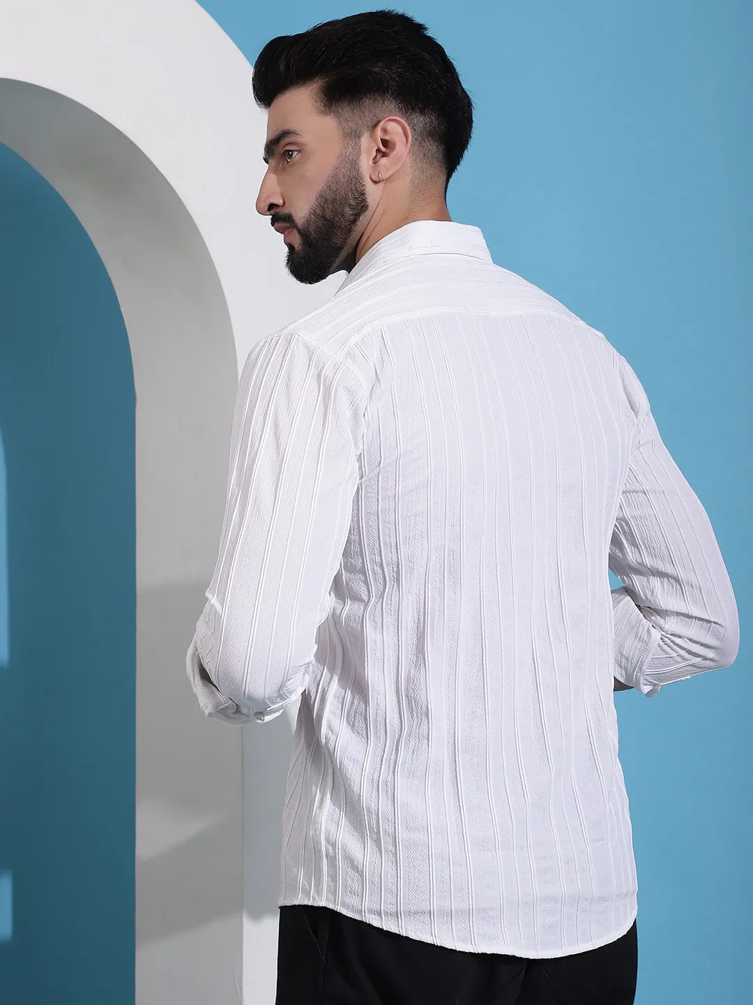 White Striped Casual Shirt For Mens.