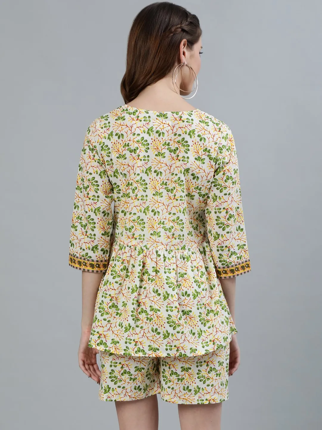 Women Yellow Floral Printed Night Suit