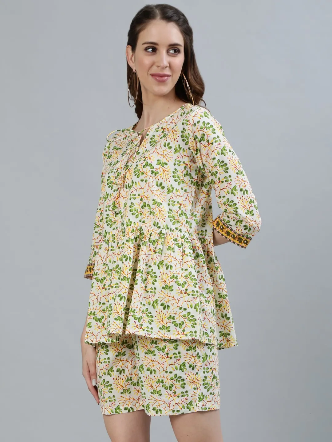 Women Yellow Floral Printed Night Suit