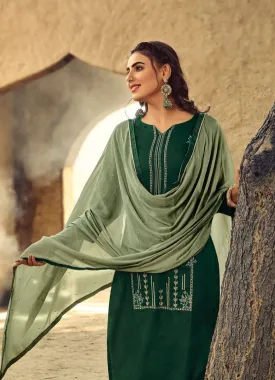 Women's Green Cotton Unstitched Dress Material Suit Set