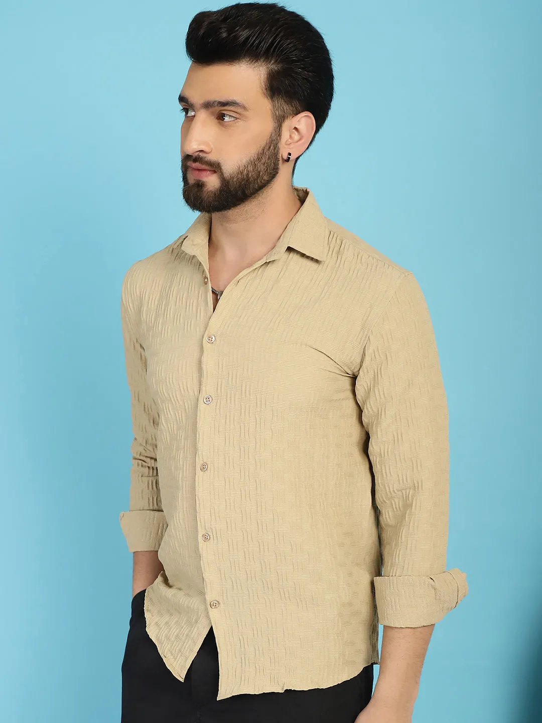 Woven Design Casual Shirt For Mens