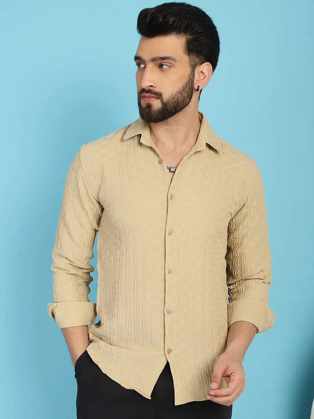 Woven Design Casual Shirt For Mens