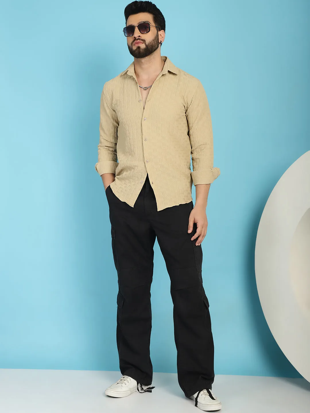 Woven Design Casual Shirt For Mens