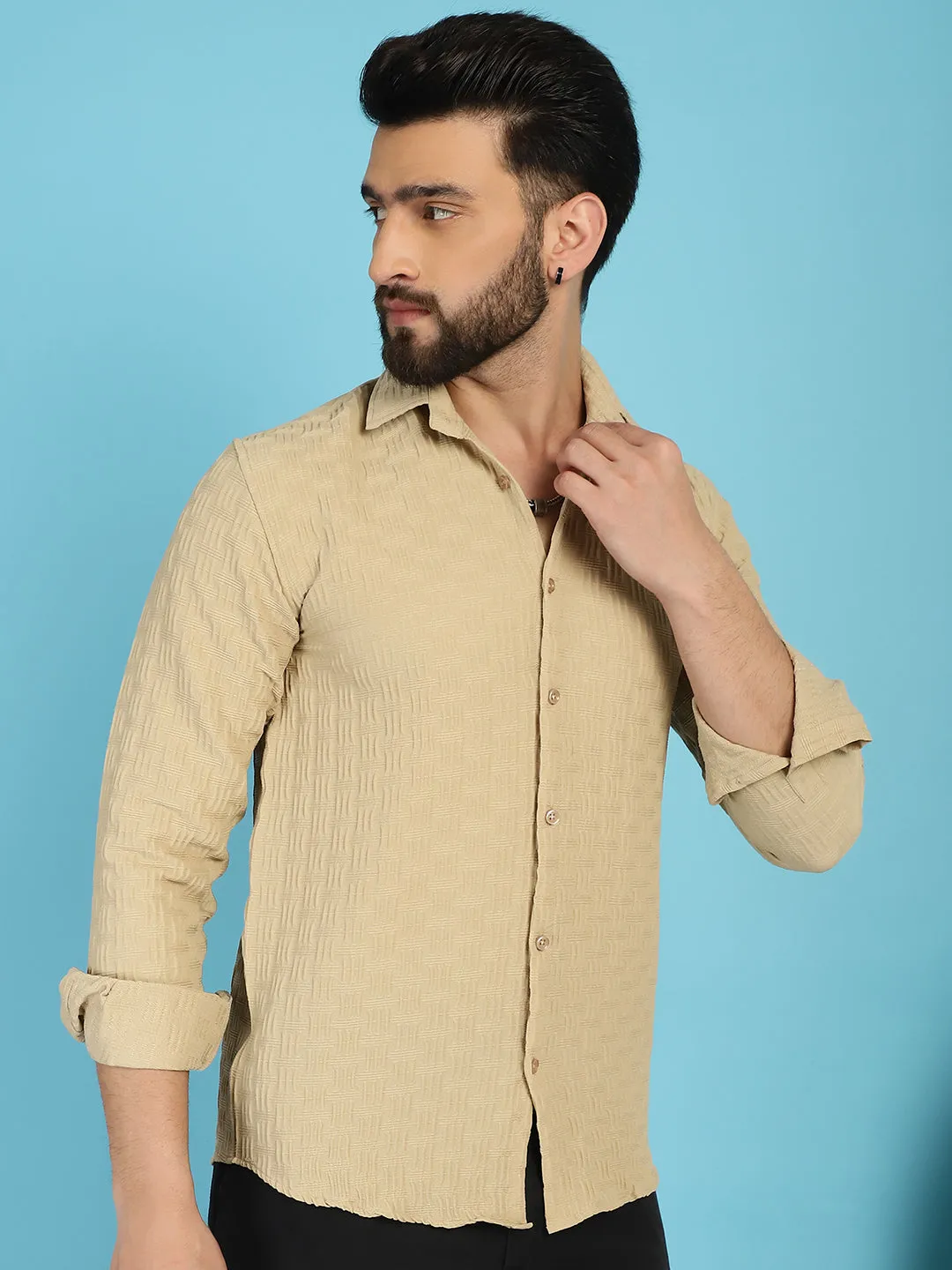 Woven Design Casual Shirt For Mens