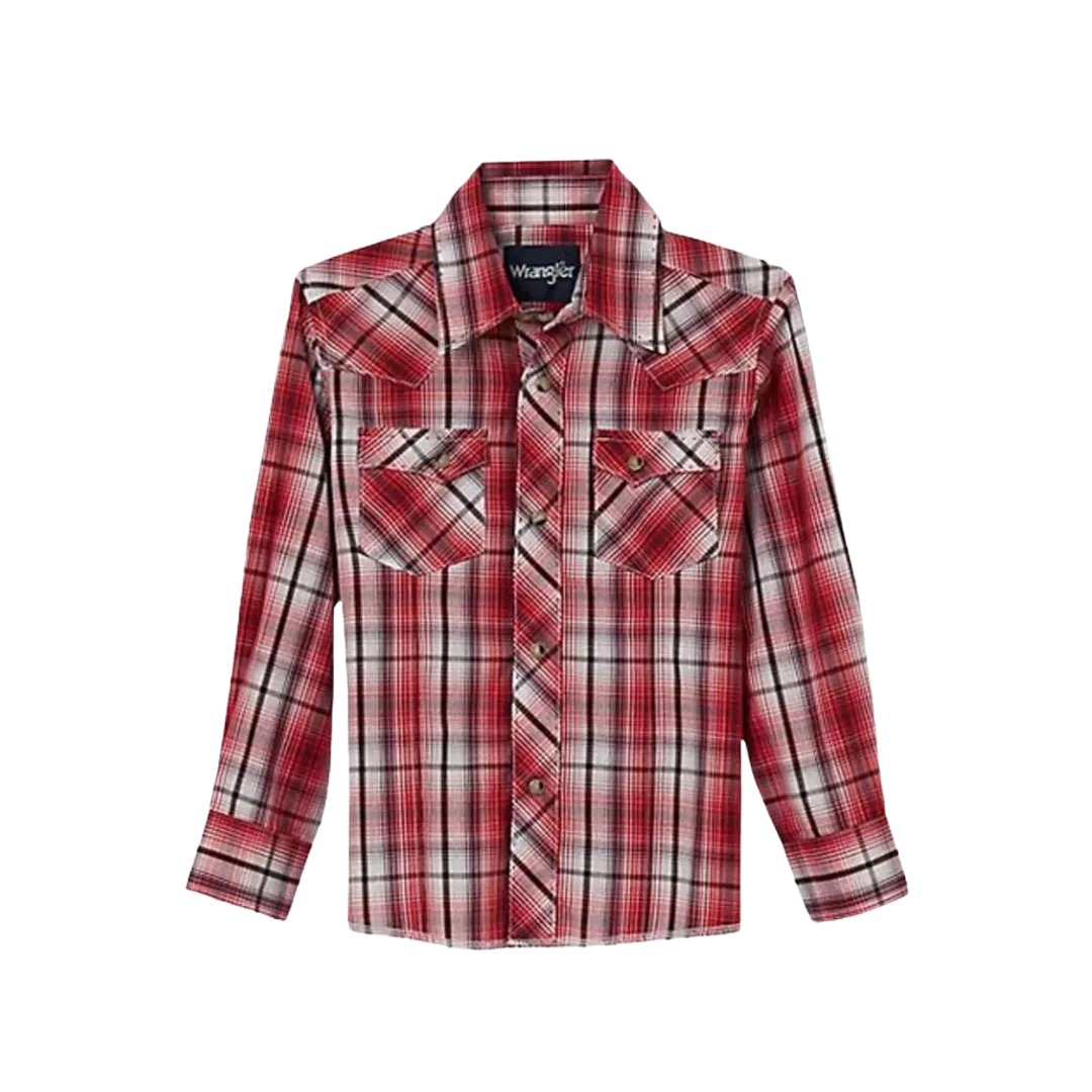 Wrangler Boy's Western Fashion  Snap Plaid Red Shirt