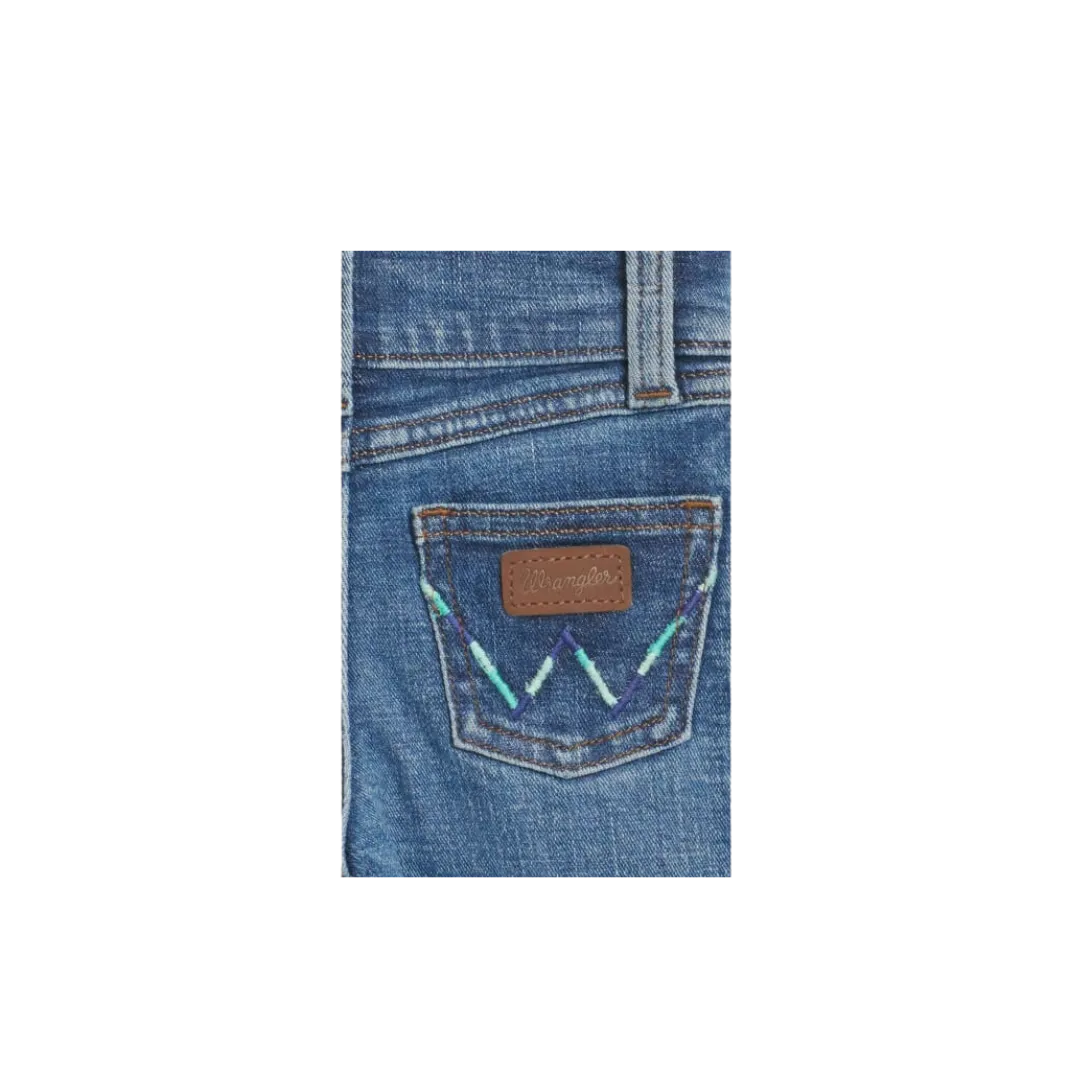 Wrangler Kid's Nancy Medium Wash Blue Turquoise Pocket Boot Cut Medium Blue Jeans