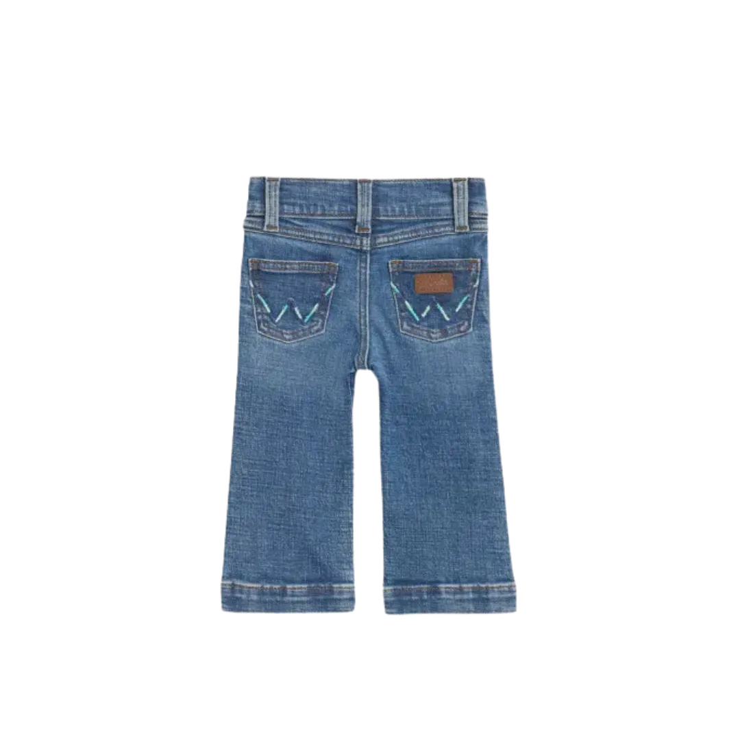 Wrangler Kid's Nancy Medium Wash Blue Turquoise Pocket Boot Cut Medium Blue Jeans