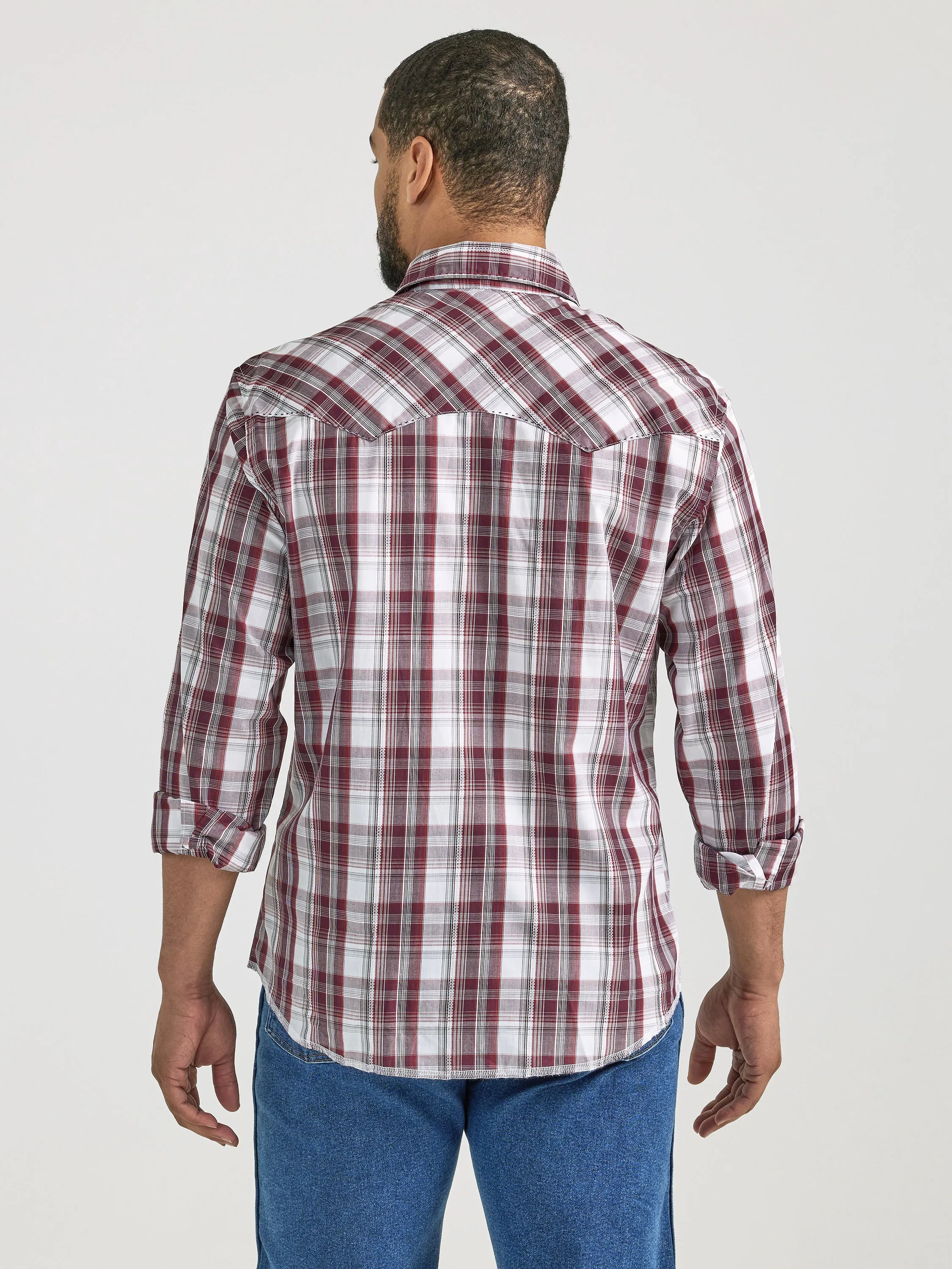 Wrangler Red/White/Gray Plaid Fashion Snap Western Shirt for Men