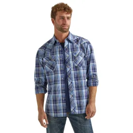 Wrangler Retro Blue/White Plaid Snap Western Shirt for Men